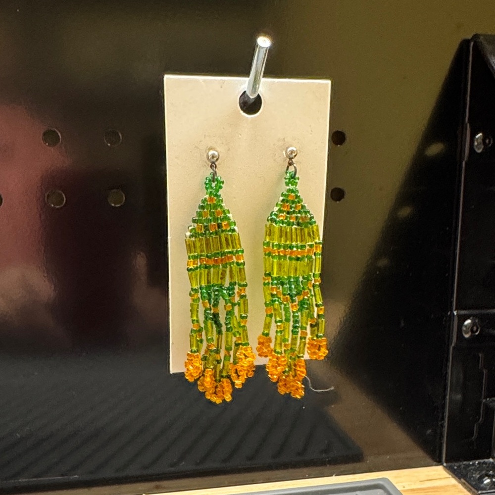 Beaded Green and Orange Dangle Earrings 2/$22